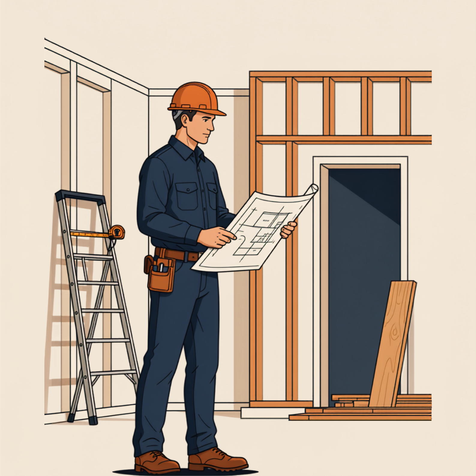Contractor Tracing Blueprint Lines - Focused Attention (1587 x 1587 px)